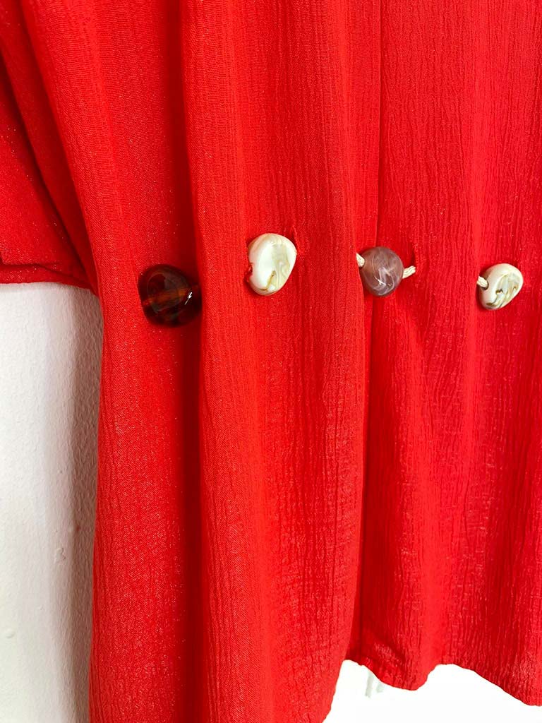 V-Neck Stone Drawstring Top - Blood Orange