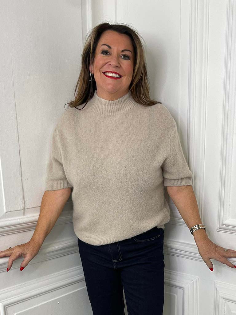 High Neck Short Sleeve Knit - Oat