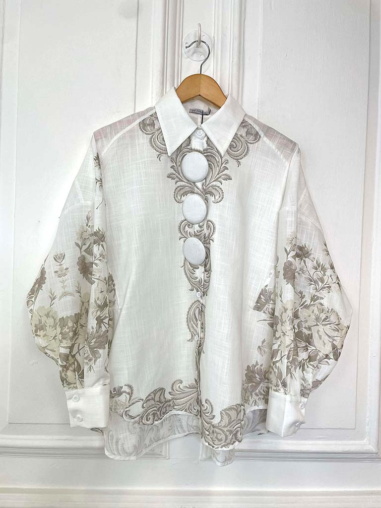 Paisley Floral Shirt - Warm White & Taupe