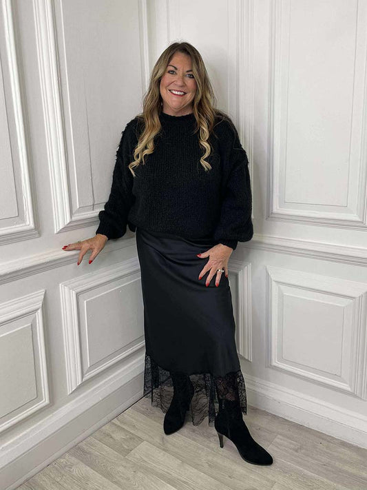 Lace Trim Maxi Skirt - Black