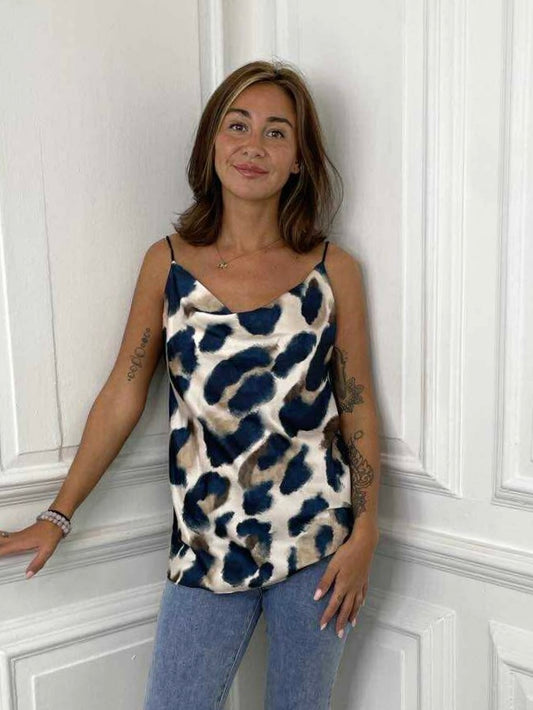 Leopard Draped Cami - Teal