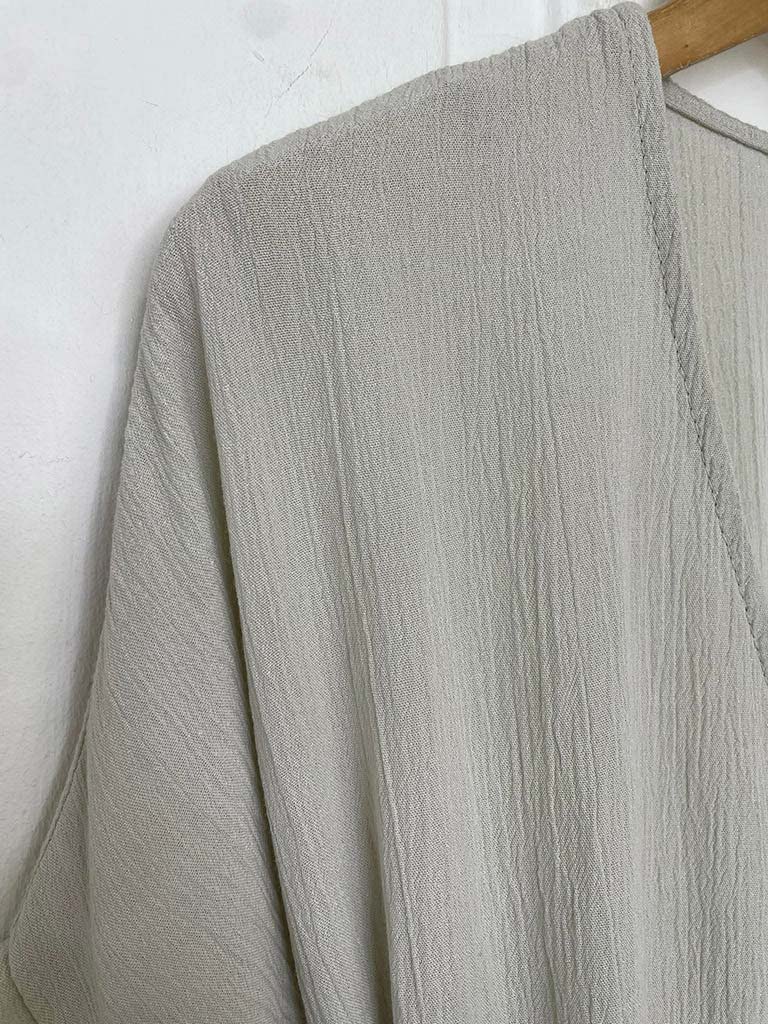 V-Neck Stone Drawstring Top - Stone