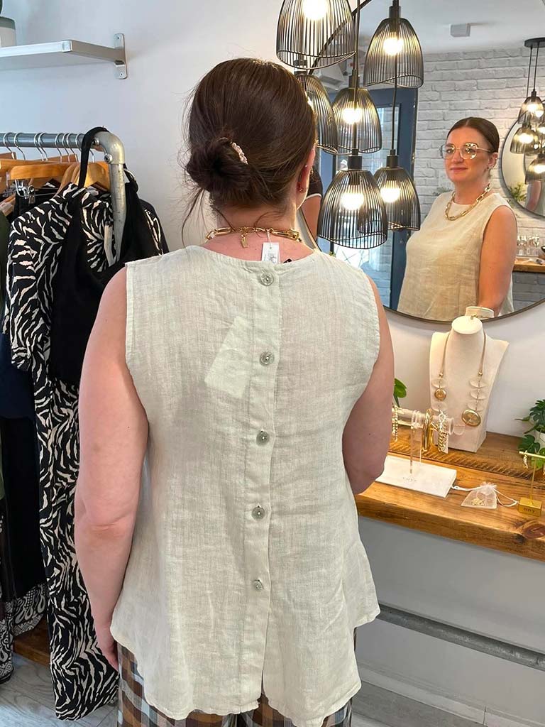 Linen Button Back Tank Top - Parchment
