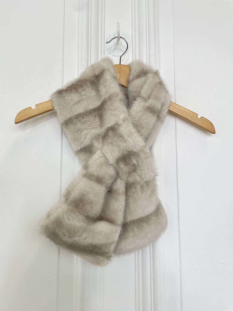 Malissa J Faux Fur Pull Through Collar - Stone