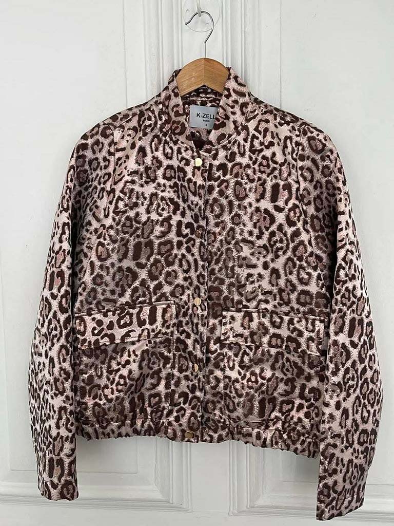 Metallic Leopard Print Bomber Jacket