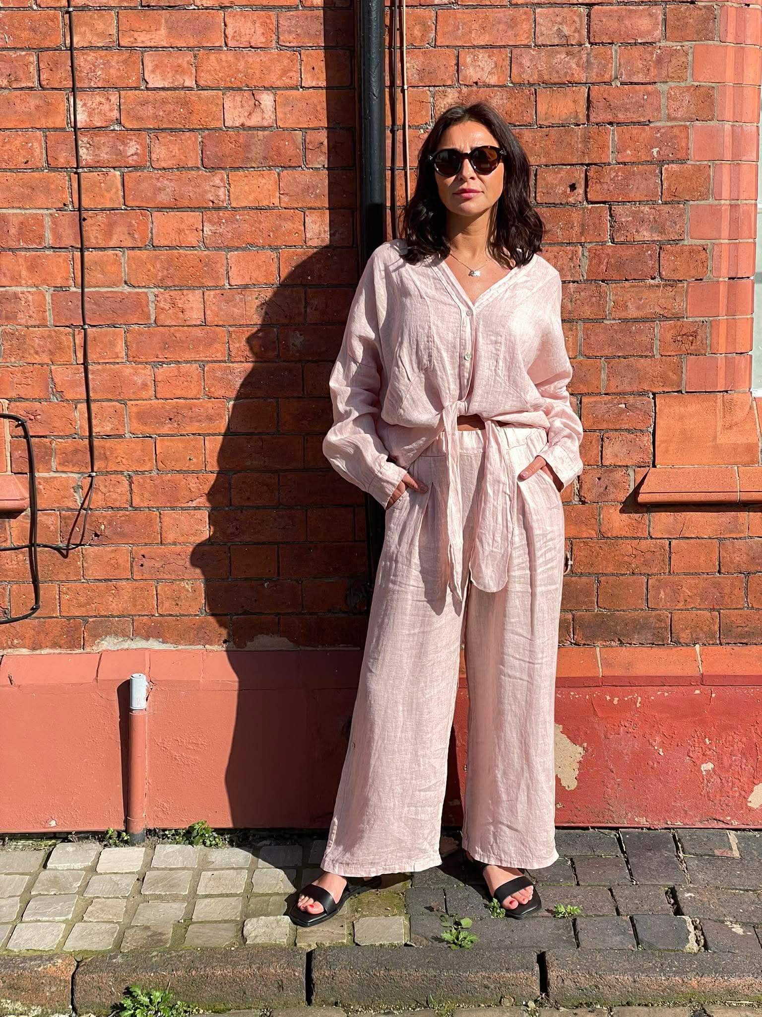 Linen Tab Trousers - Petal