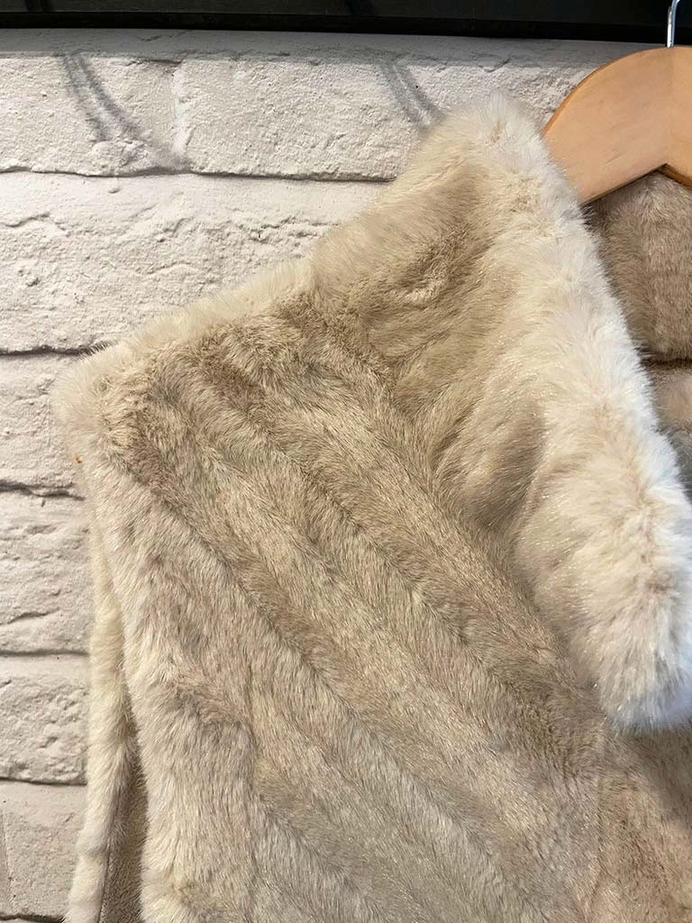 Malissa J Faux Fur Long Gilet - Stone