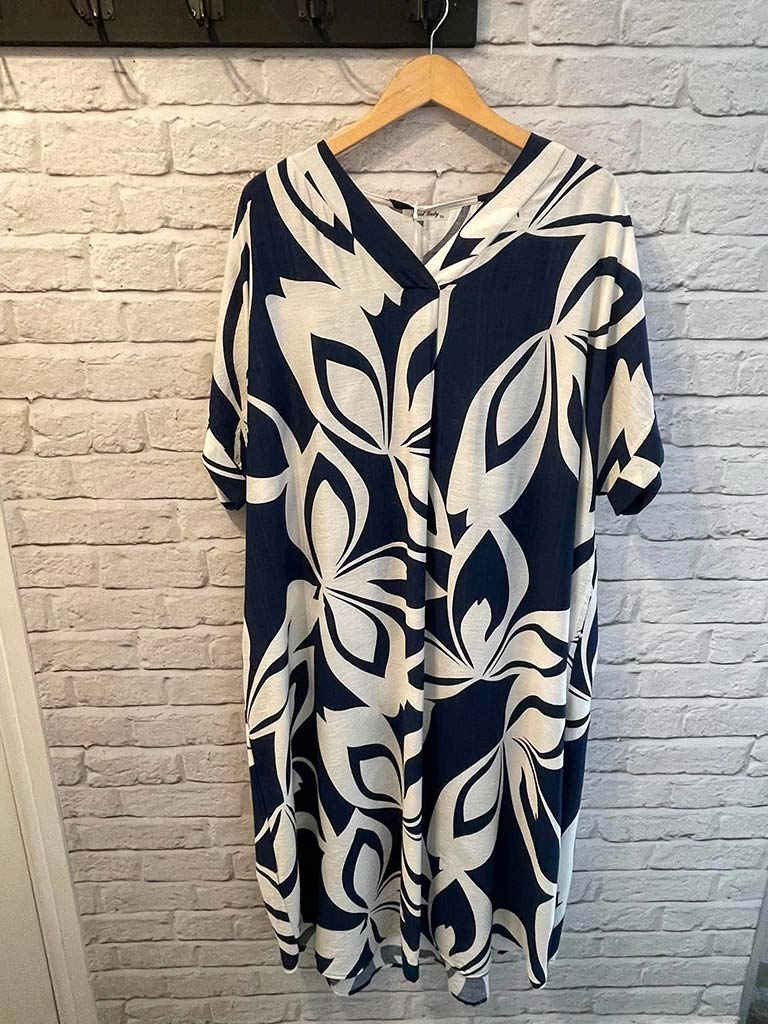 Bold Botanic Midi Dress - Navy