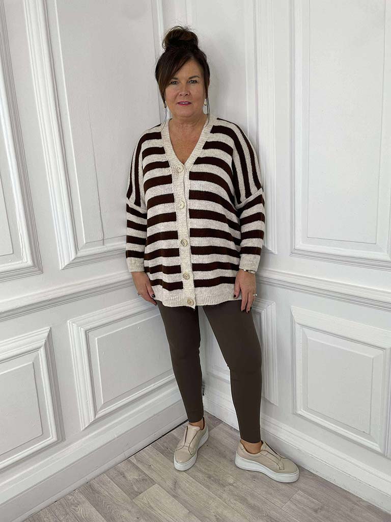 Oversized Striped Cardigan - Chocolate