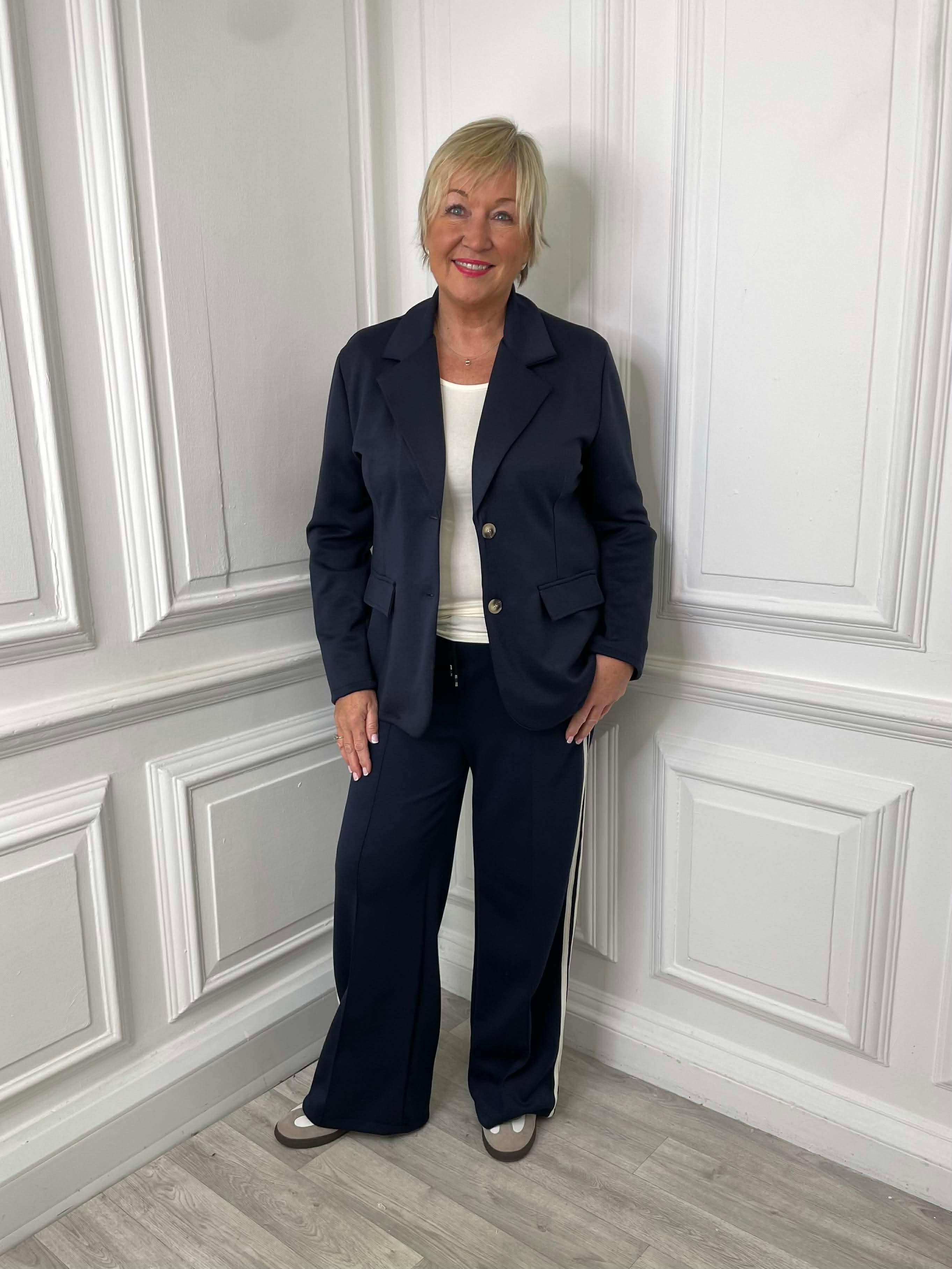 Side Stripe Jersey Joggers - Navy