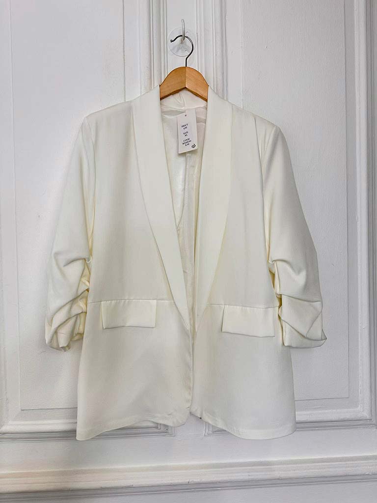 Ruched Sleeve Blazer - Warm White