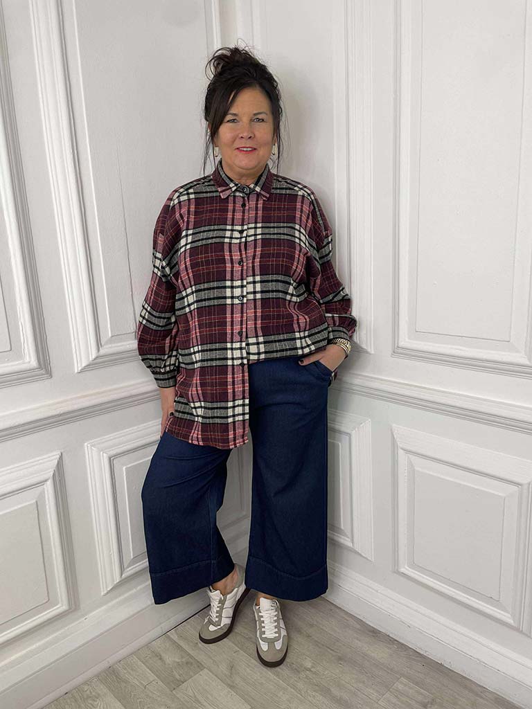 Oversized Check Shirt - Burgundy