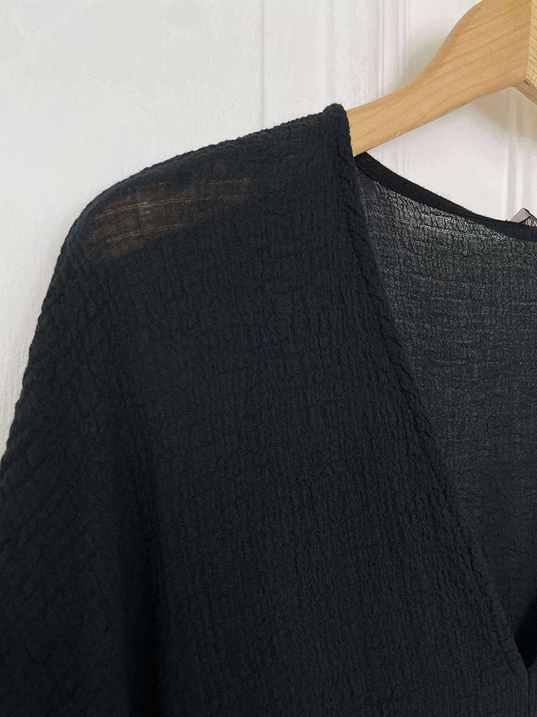 Seersucker Drawstring Top - Black