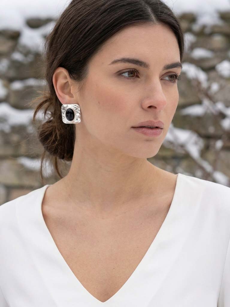 Envy Hammered Square Earrings - Silver