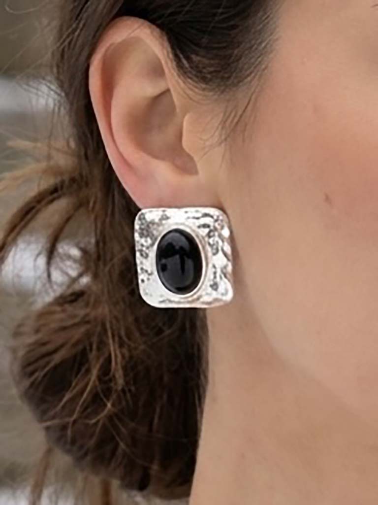 Envy Hammered Square Earrings - Silver