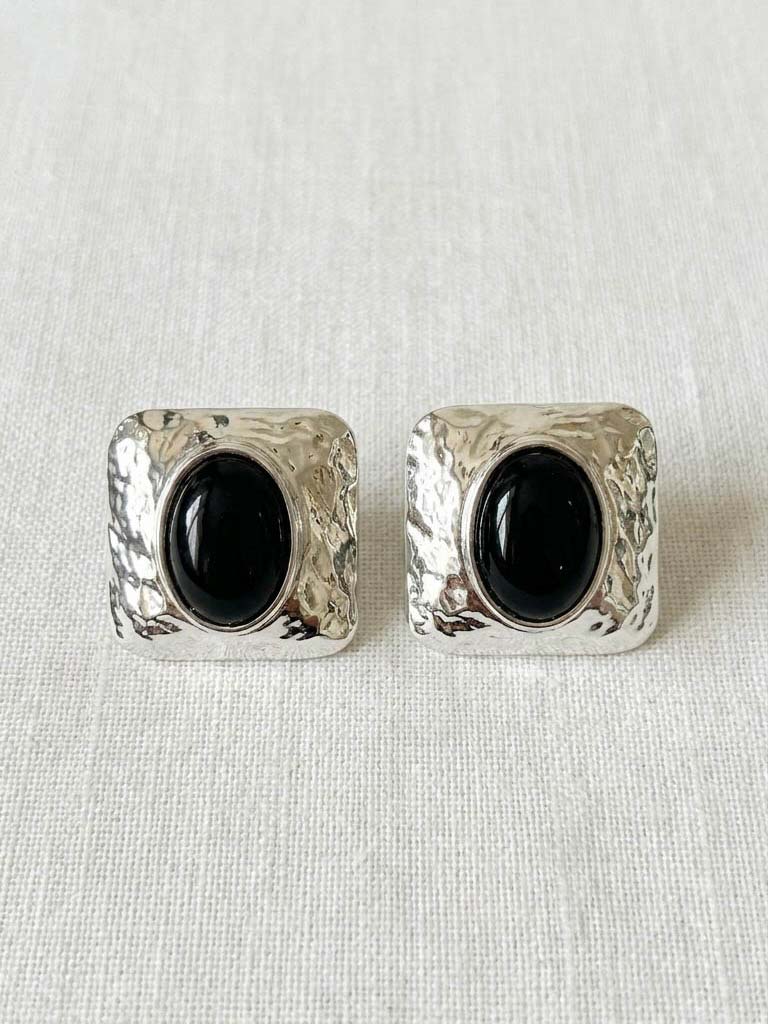 Envy Hammered Square Earrings - Silver