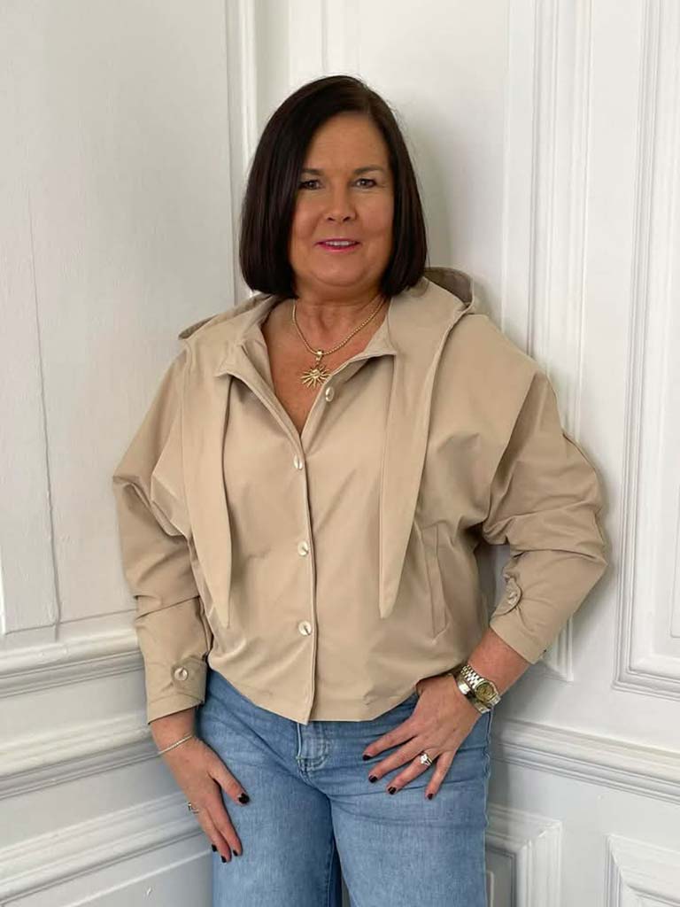 Hooded Tie Neck Jacket - Sand