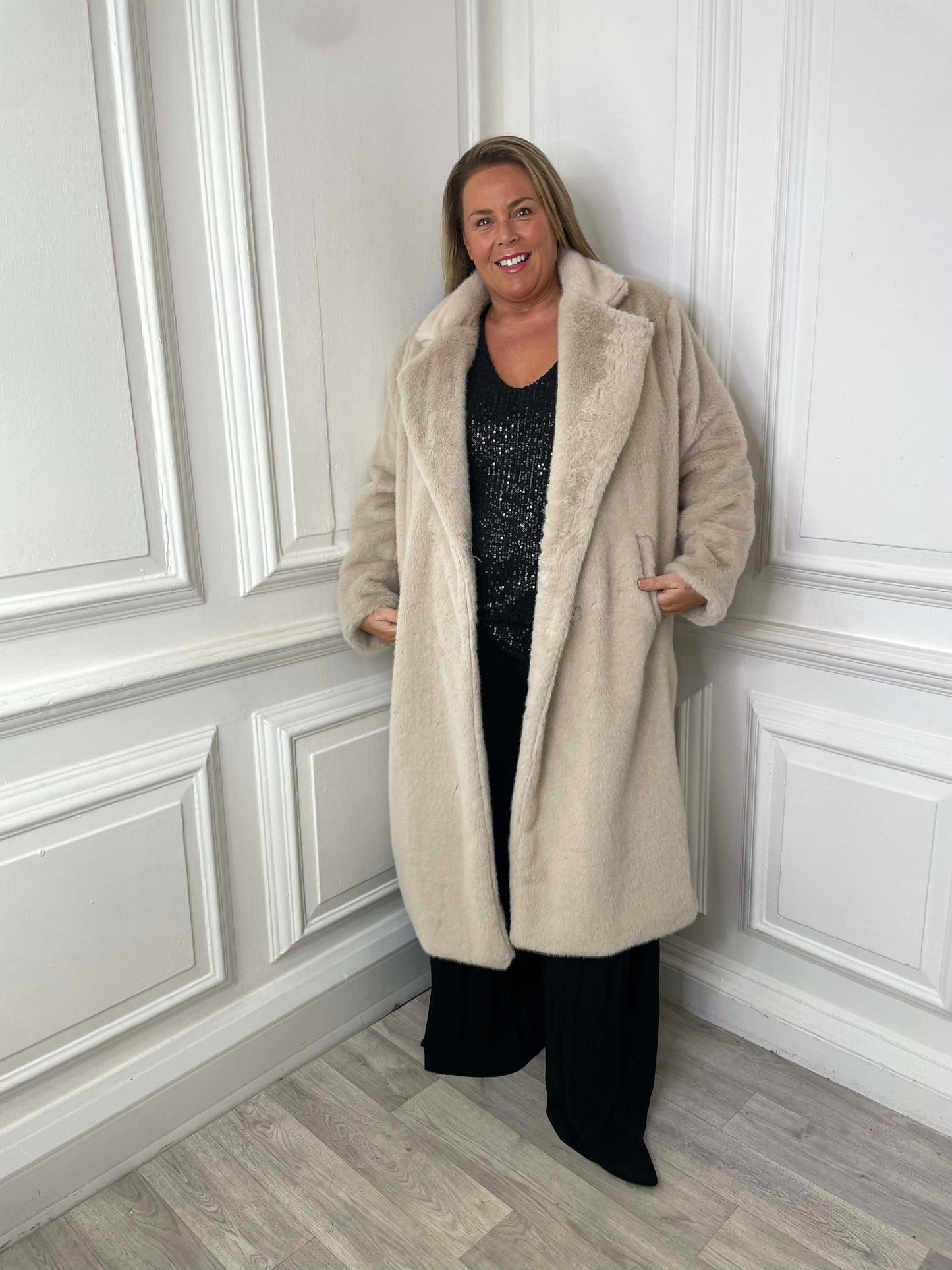 Luxe Faux Fur Double Breasted Coat - Ecru