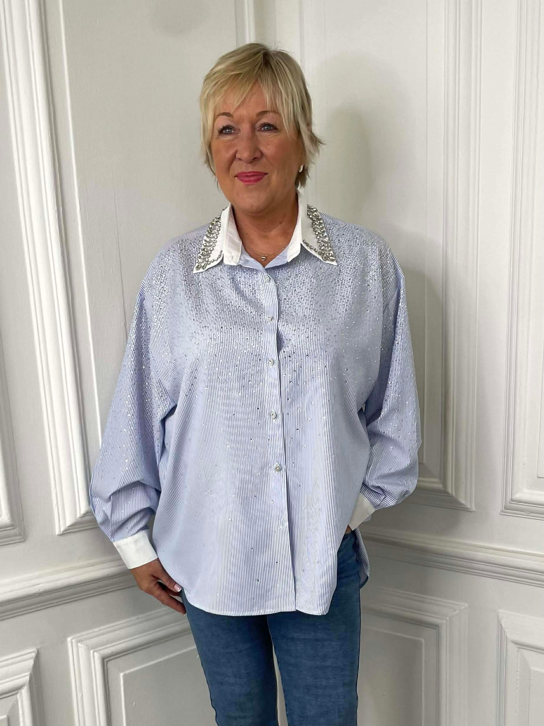 Jewelled Studded Pinstripe Shirt