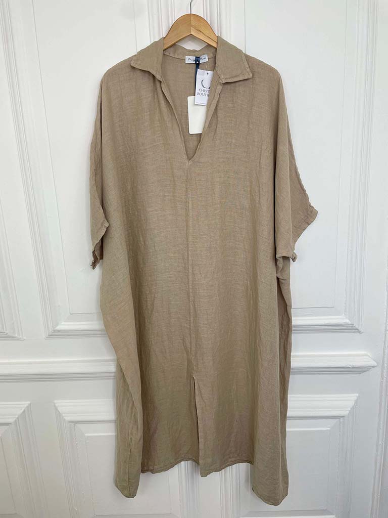 Collared Linen Dress - Sand