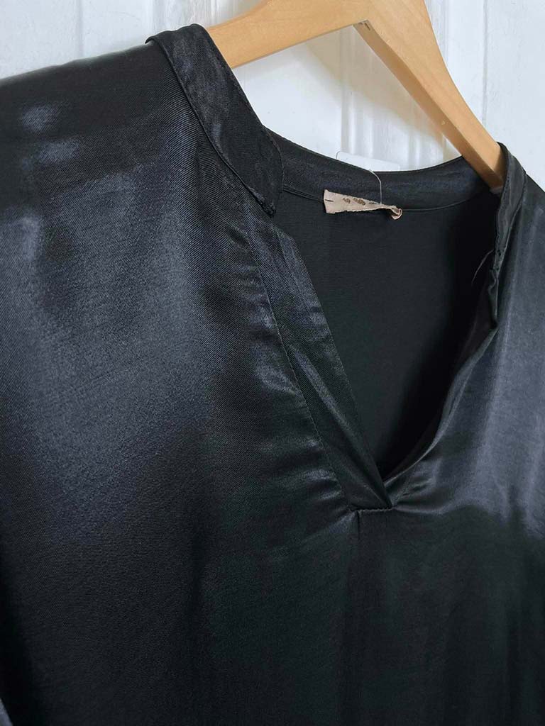 Silk Feel Bell Sleeve Blouse - Black
