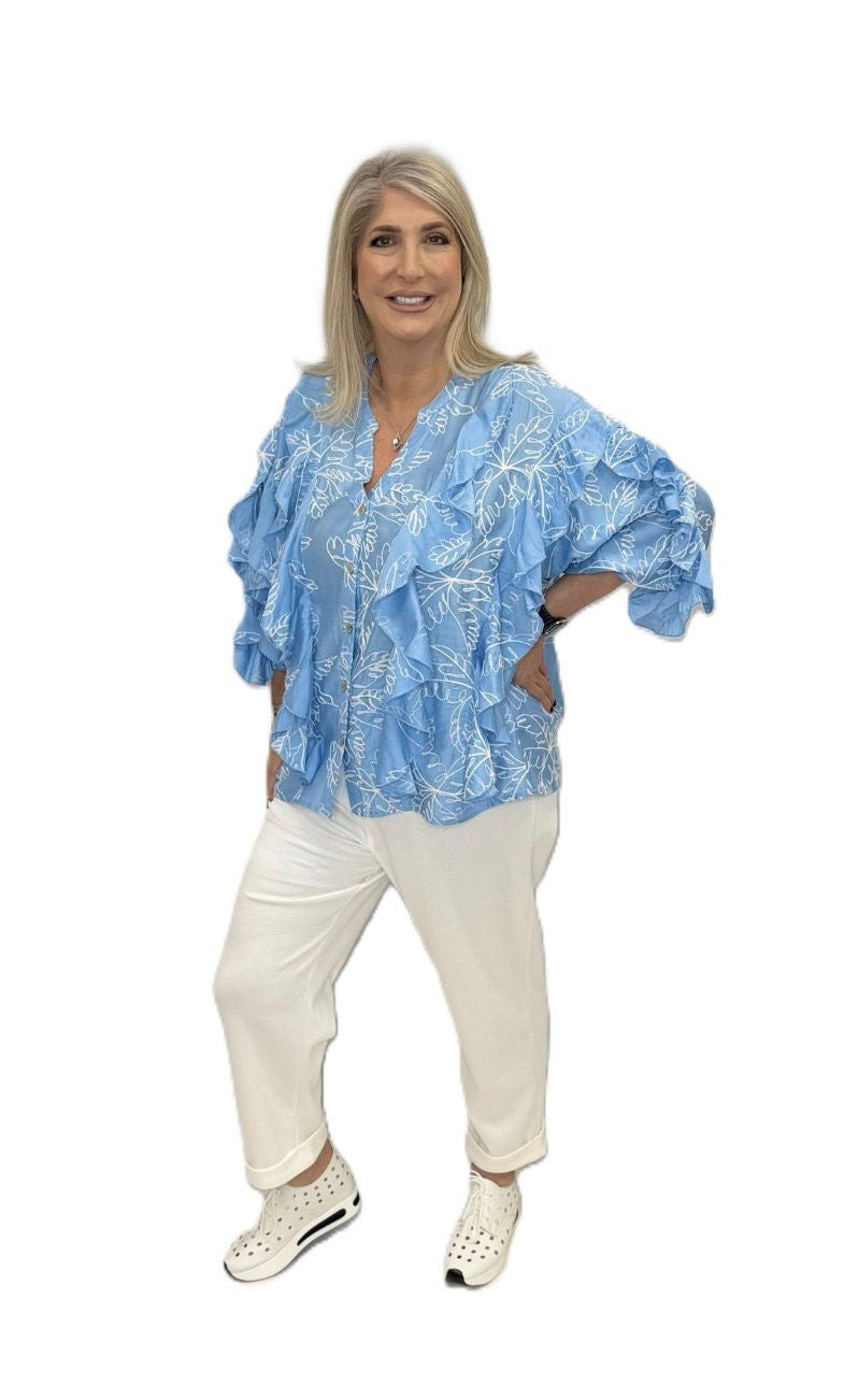 Malissa J Ruffle Sleeve Shirt - Blue