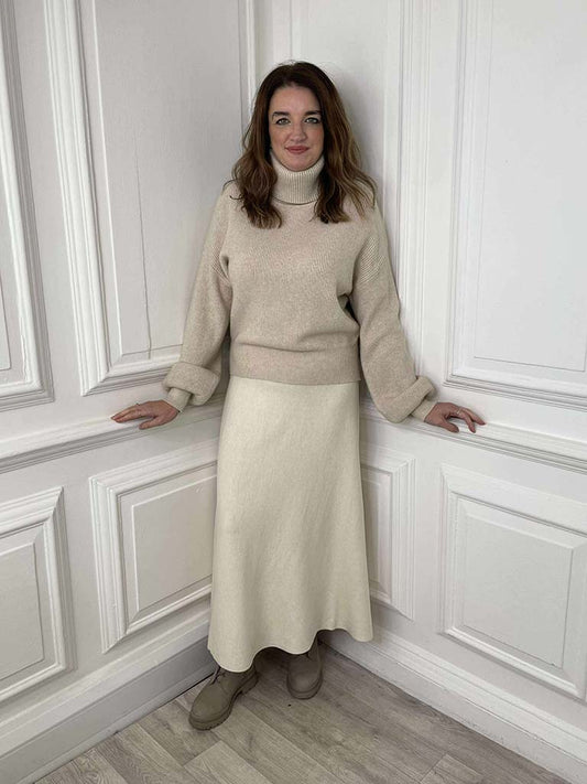 Knitted A-Line Skirt - Ecru