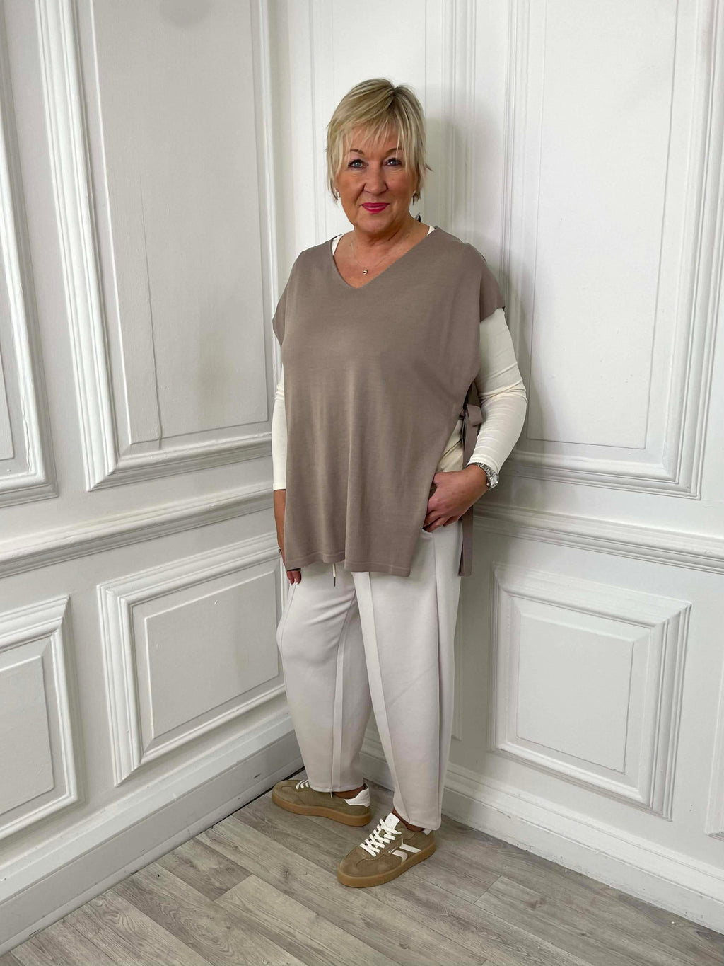 Malissa J Tie Side Tank Knit - Mushroom