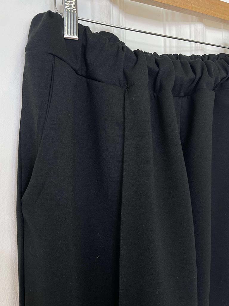 Wide Leg Seam Front Joggers - Black