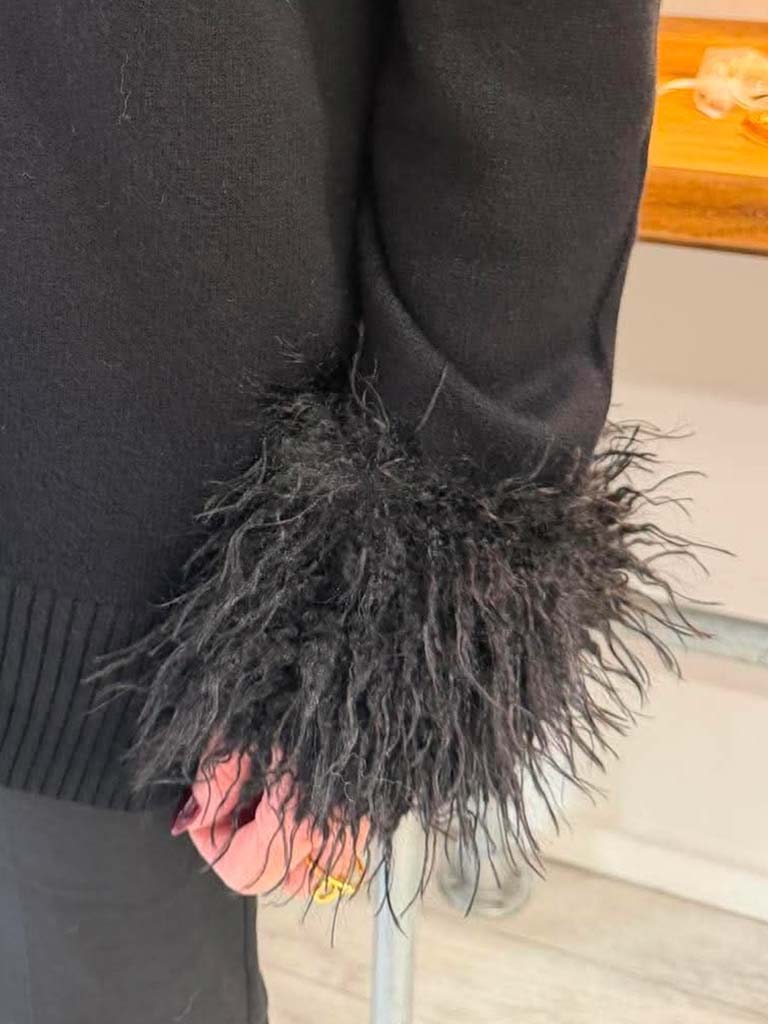 Malissa J Mongolian Fur Cuffed Knit - Black
