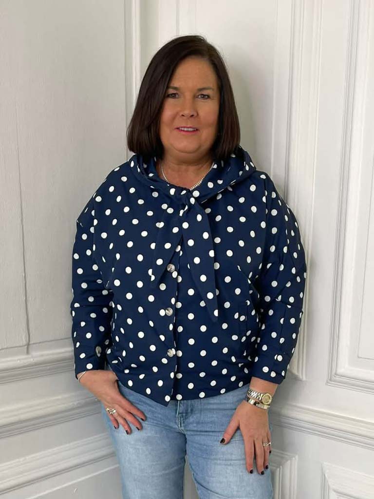 Polka Dot Hooded Jacket - Navy & Cream