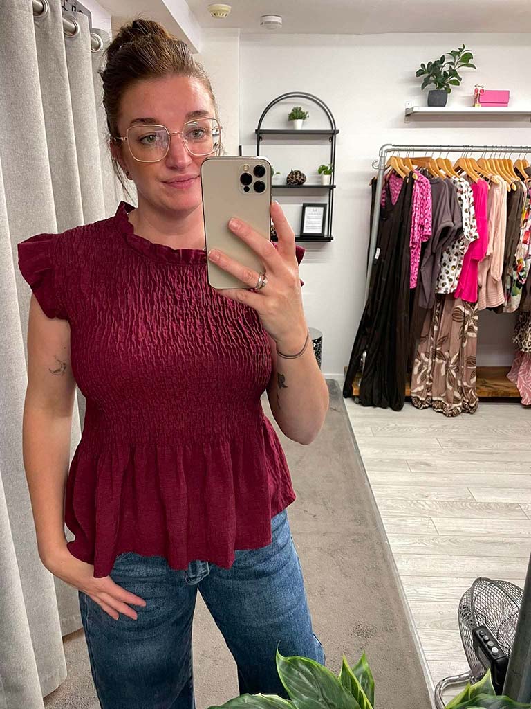Shirred Frill Top - Plum