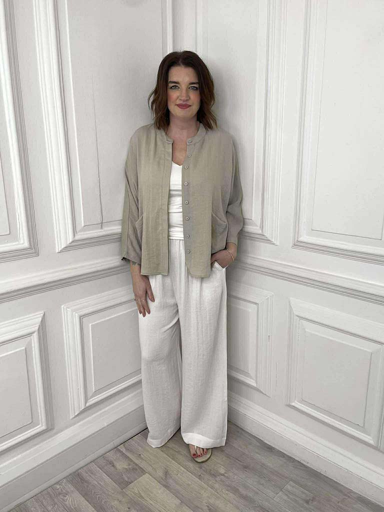 Grandad Collar Lightweight Shacket - Parchment