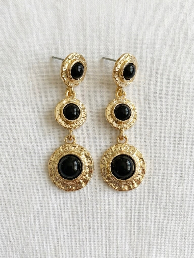 Envy Triple Drop Textured Earrings - Gold