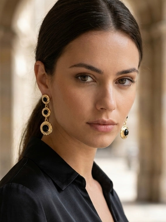 Envy Triple Drop Textured Earrings - Gold