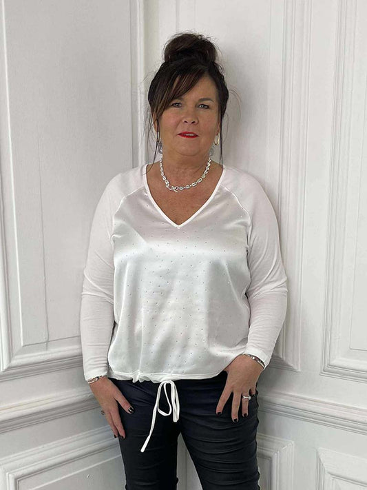 Malissa J Studded Drawstring Top - Winter White