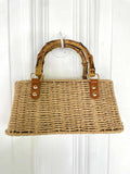 Bamboo Handle Rattan Bag - Caramel