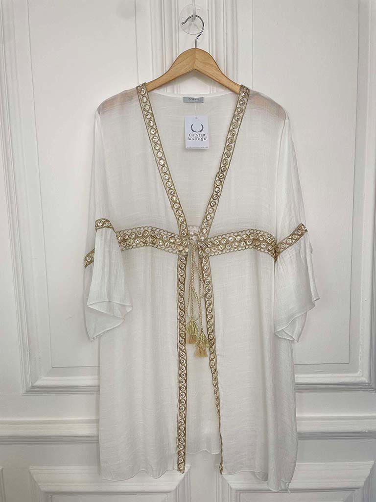 Gold Shimmer Kimono - Ivory