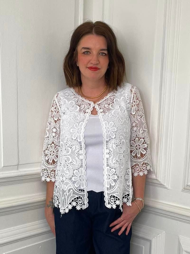 Floral Crochet Jacket - White