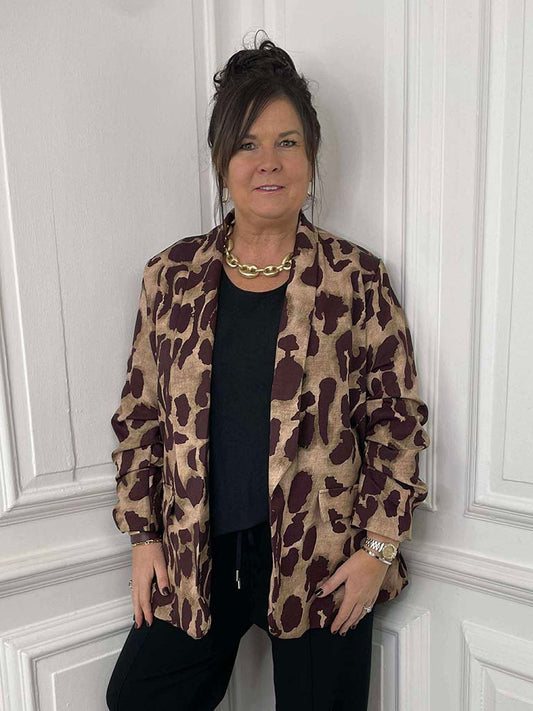 Abstract Animal Print Blazer - Plum