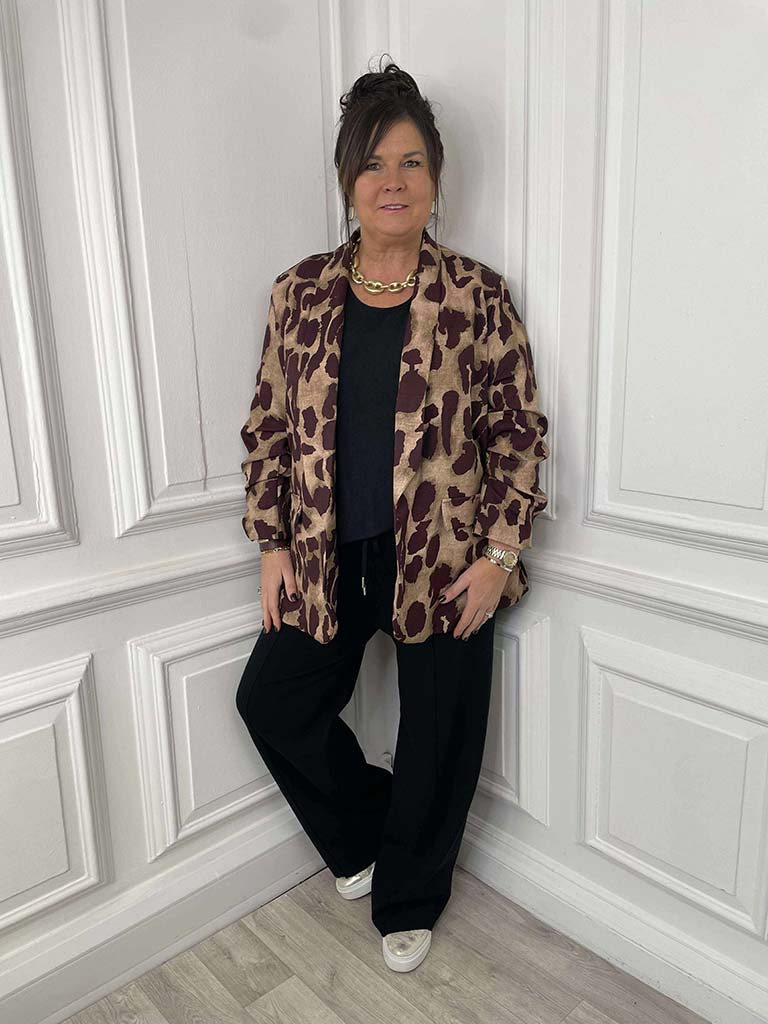 Abstract Animal Print Blazer - Plum