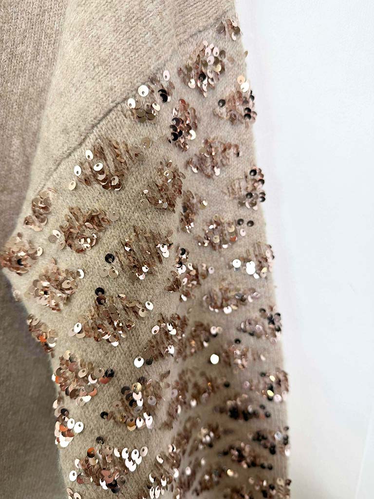 Diamond Sequin Sleeve Knit - Oat