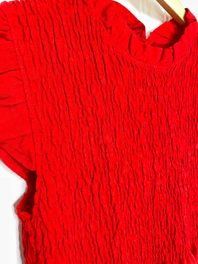 Shirred Frill Top - Red