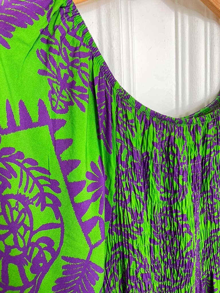 Forest Fern Bardot Dress - Green & Purple