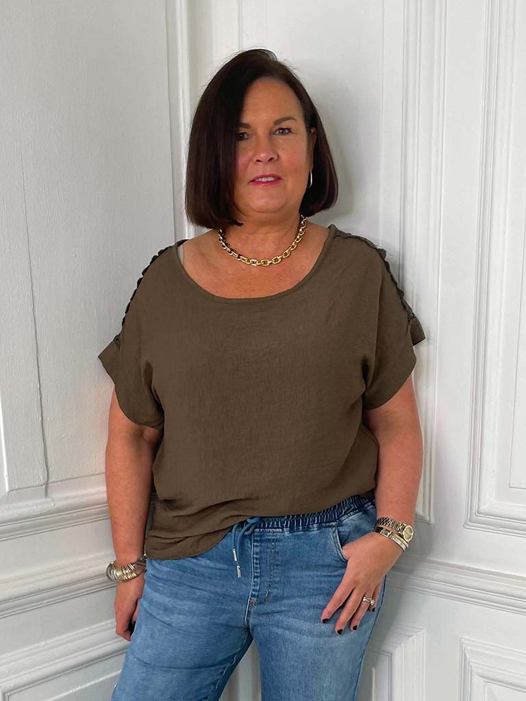 Rosalie Lace Shoulder Top - Treacle