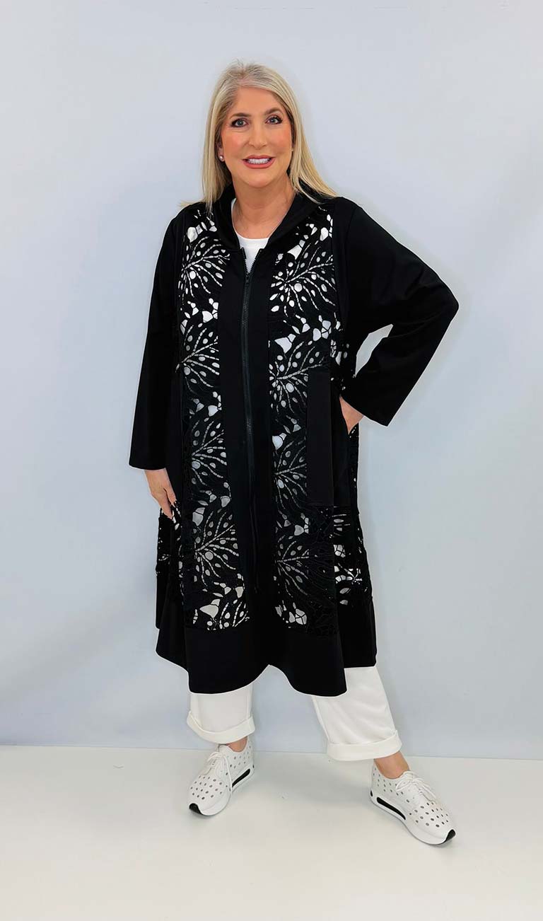 Malissa J Lace & Jersey Hooded Coat Dress