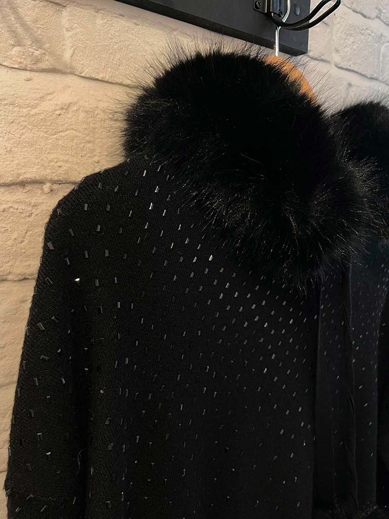 Malissa J Embellished Faux Fur Hoodie - Black