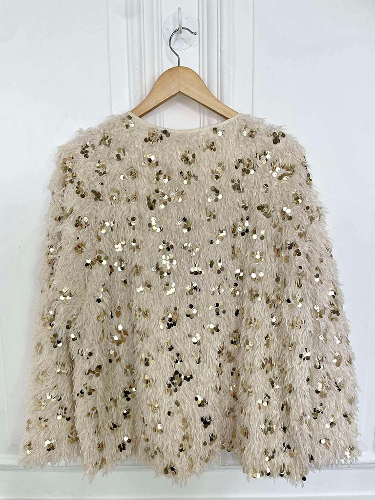 Faux Feather Sequin Jacket - Ecru