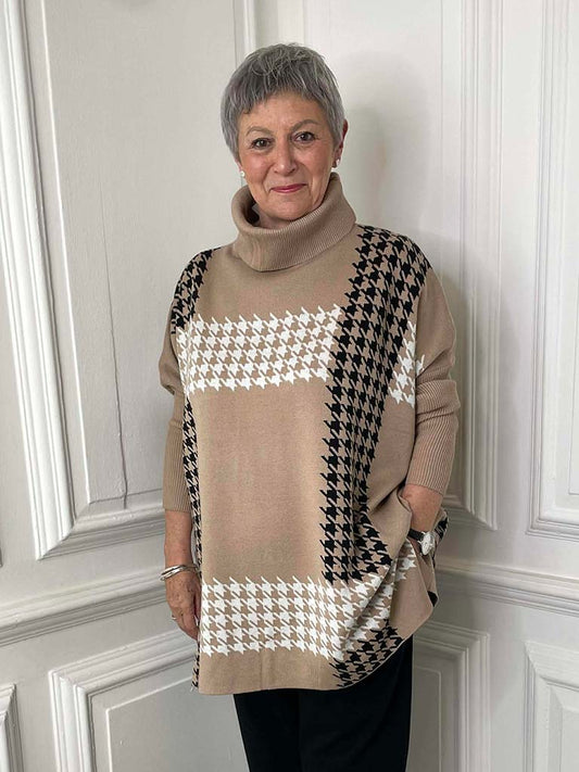 Malissa J Dogtooth Polo Knit - Camel