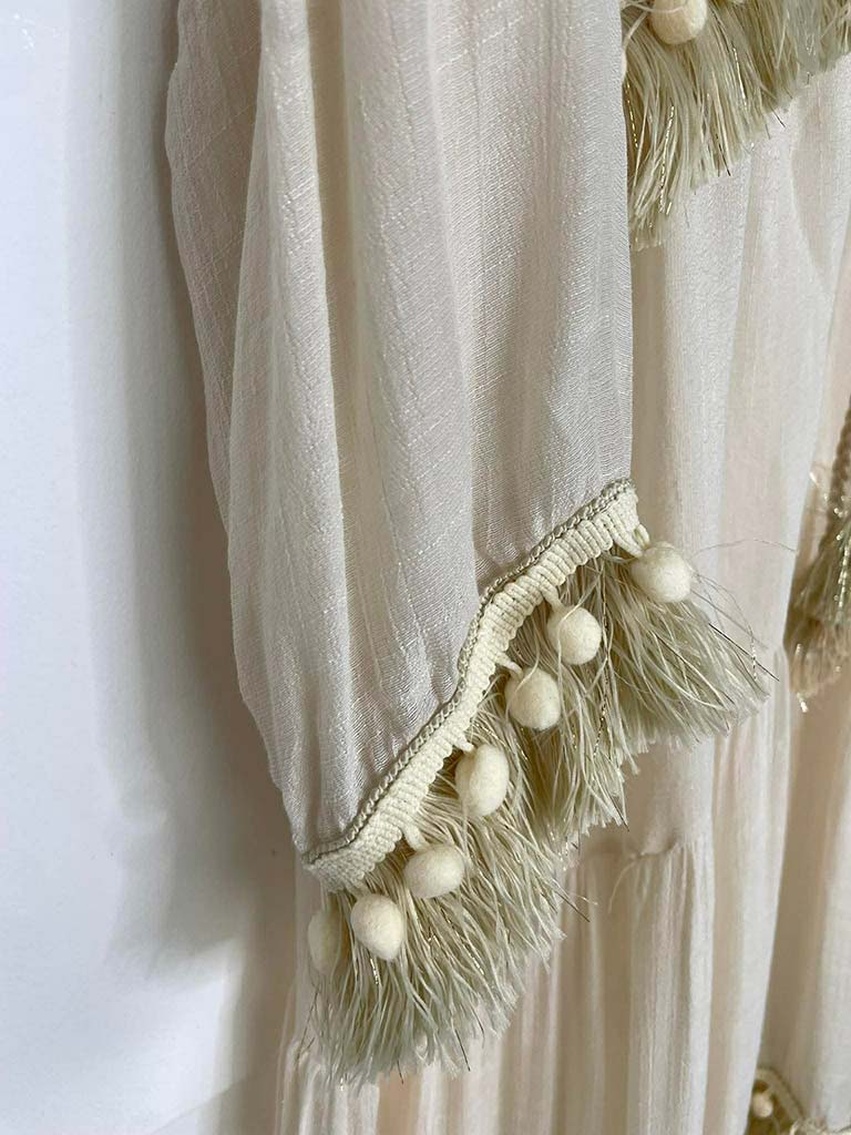 Fringed Kaftan Dress - Ecru